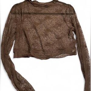 Aerie Sheer Brown Lace Blouse